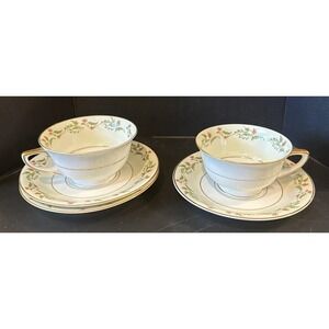Heinrich Selb Bavaria Germany Gold Trim Pink Flowers 2 Teacups Tea Cup 3 Saucers